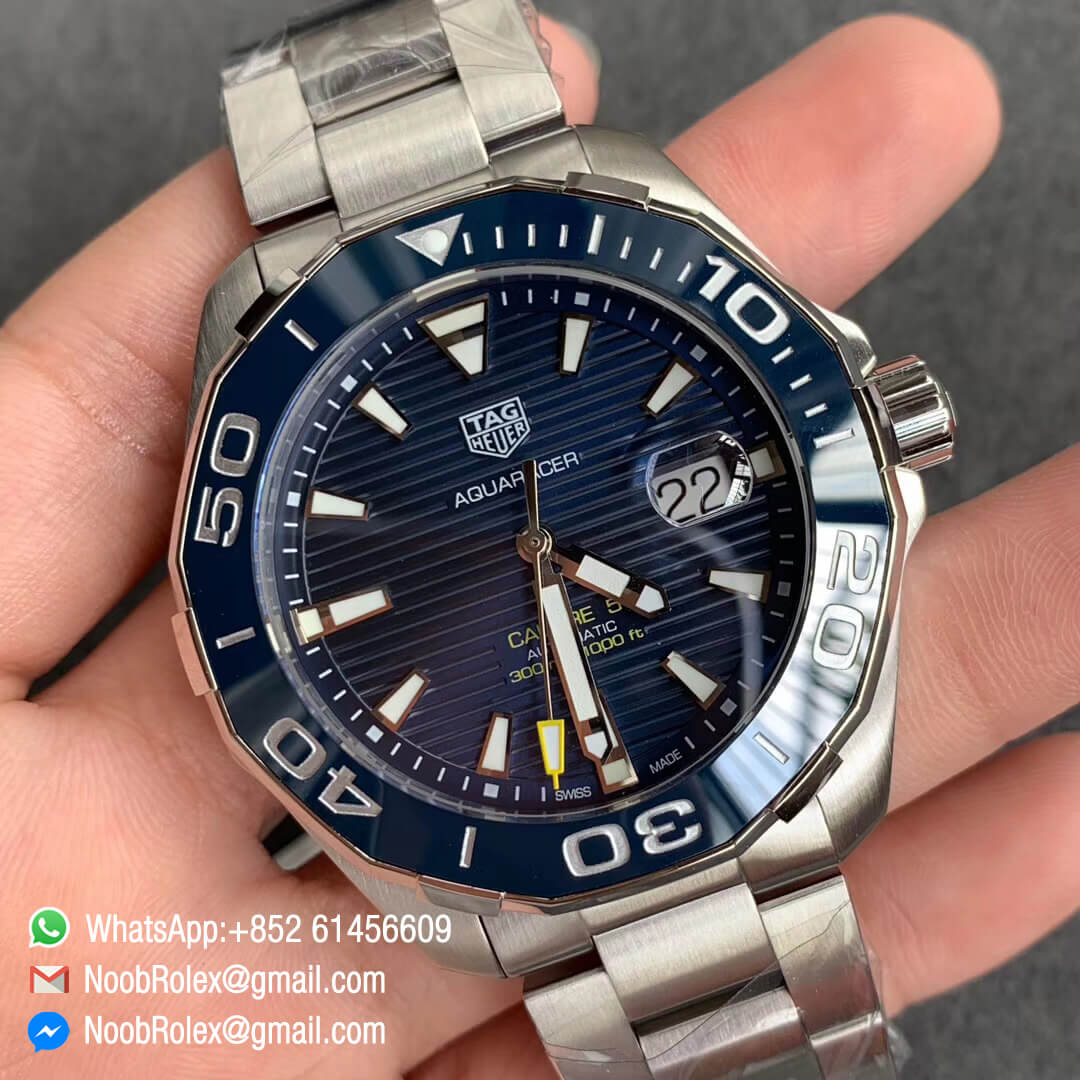 Aquaracer Calibre 5 Stainless Steel Case 43mm Blue Ceramic Bezel Blue Dial on Steel Bracelet Original SW200 Movement KOR Factory 1:1 Best Edition