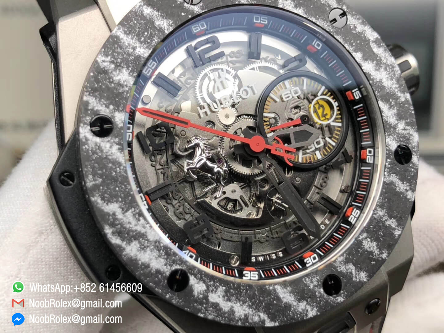 Big Bang 45MM Unico Ferrari 401.NJ.0123.VR Limited Edition Titanium Case Black Skeleton Dial Carbon Fiber with Titanium Bezel HBB V6 Super Clone HUB1241 Manual Winding Movement