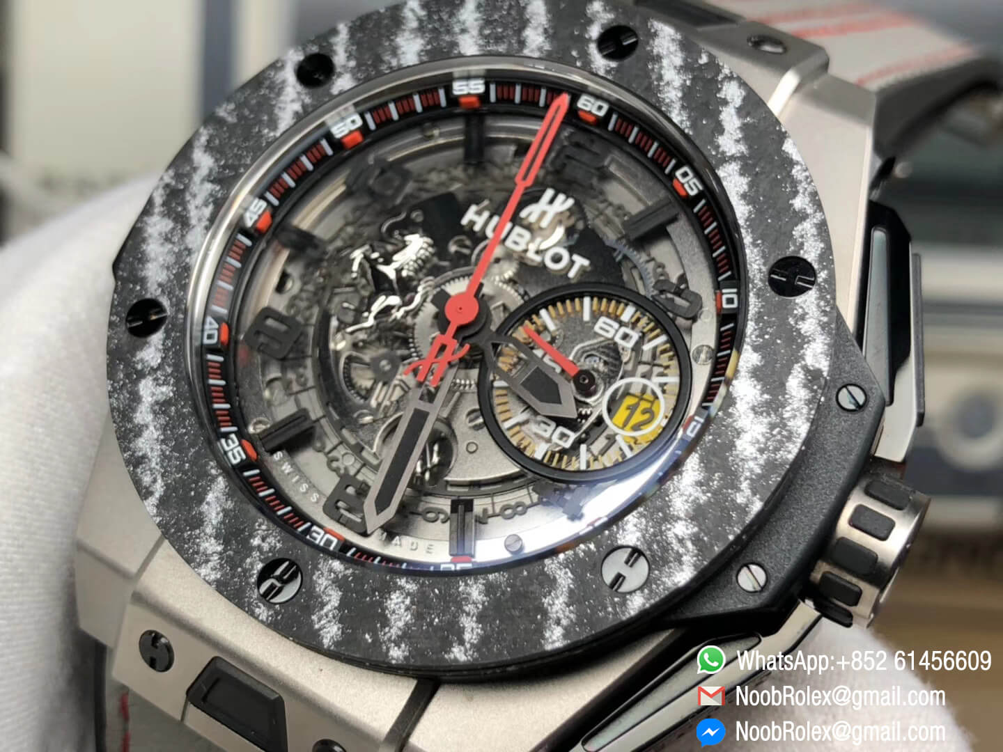 Big Bang 45MM Unico Ferrari 401.NJ.0123.VR Limited Edition Titanium Case Black Skeleton Dial Carbon Fiber with Titanium Bezel HBB V6 Super Clone HUB1241 Manual Winding Movement