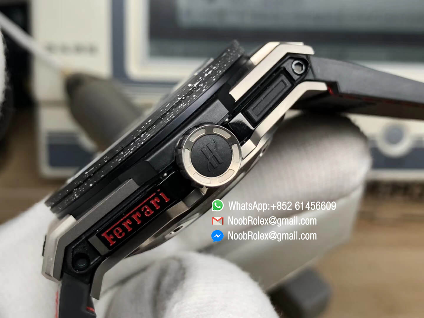 Big Bang 45MM Unico Ferrari 401.NJ.0123.VR Limited Edition Titanium Case Black Skeleton Dial Carbon Fiber with Titanium Bezel HBB V6 Super Clone HUB1241 Manual Winding Movement