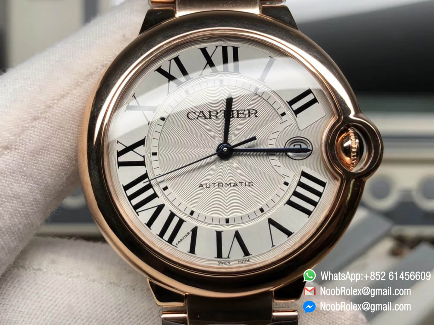 Cartier Ballon Bleu Collection WGBB0016 42mm Big Size for Men Rose Gold Case and Bracelet Silver Dial Automatic V6 1:1 Top Clone