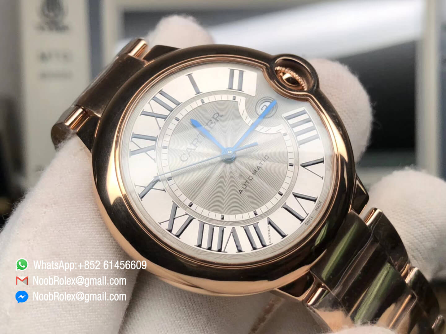 Cartier Ballon Bleu Collection WGBB0016 42mm Big Size for Men Rose Gold Case and Bracelet Silver Dial Automatic V6 1:1 Top Clone