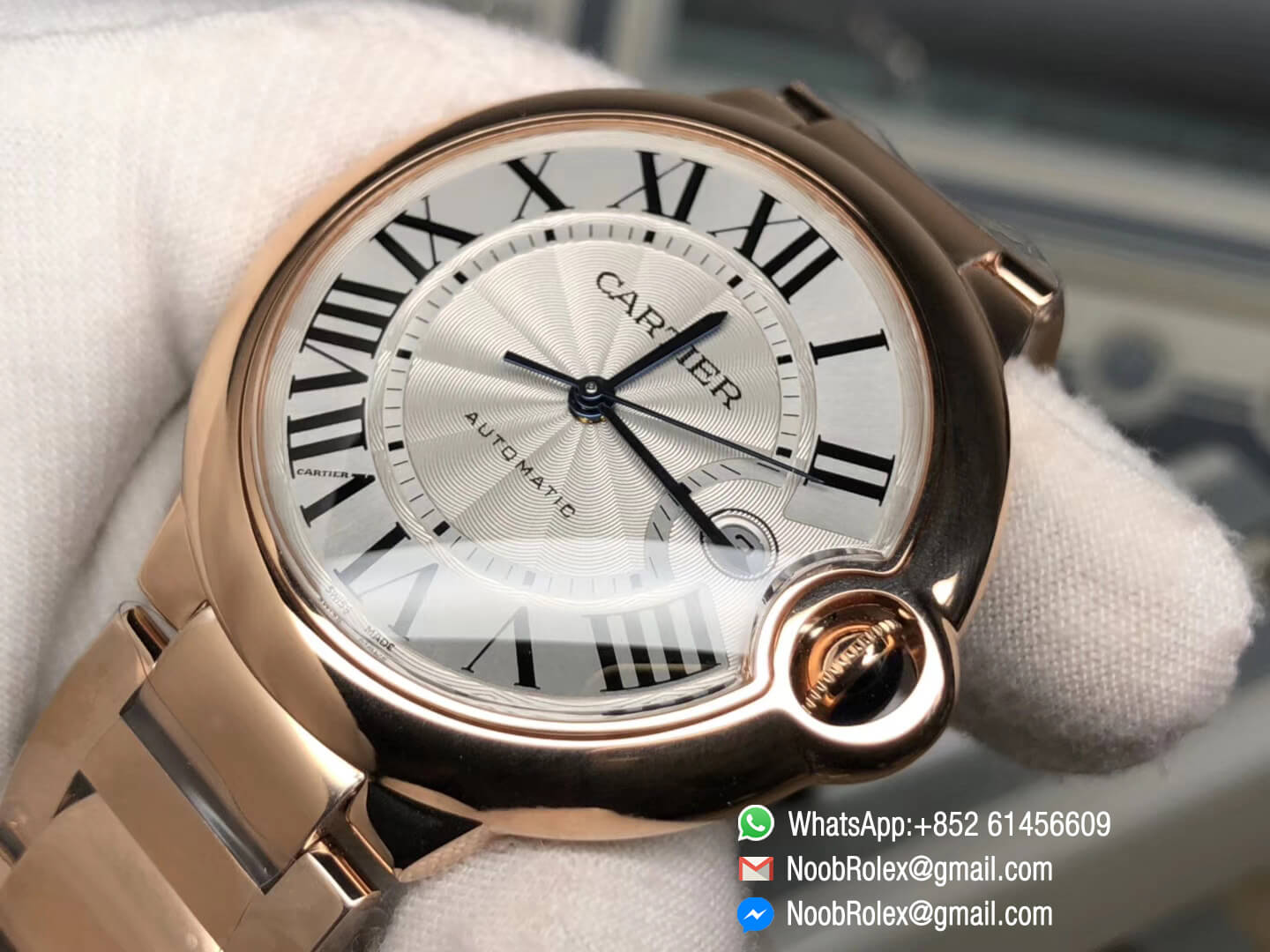 Cartier Ballon Bleu Collection WGBB0016 42mm Big Size for Men Rose Gold Case and Bracelet Silver Dial Automatic V6 1:1 Top Clone