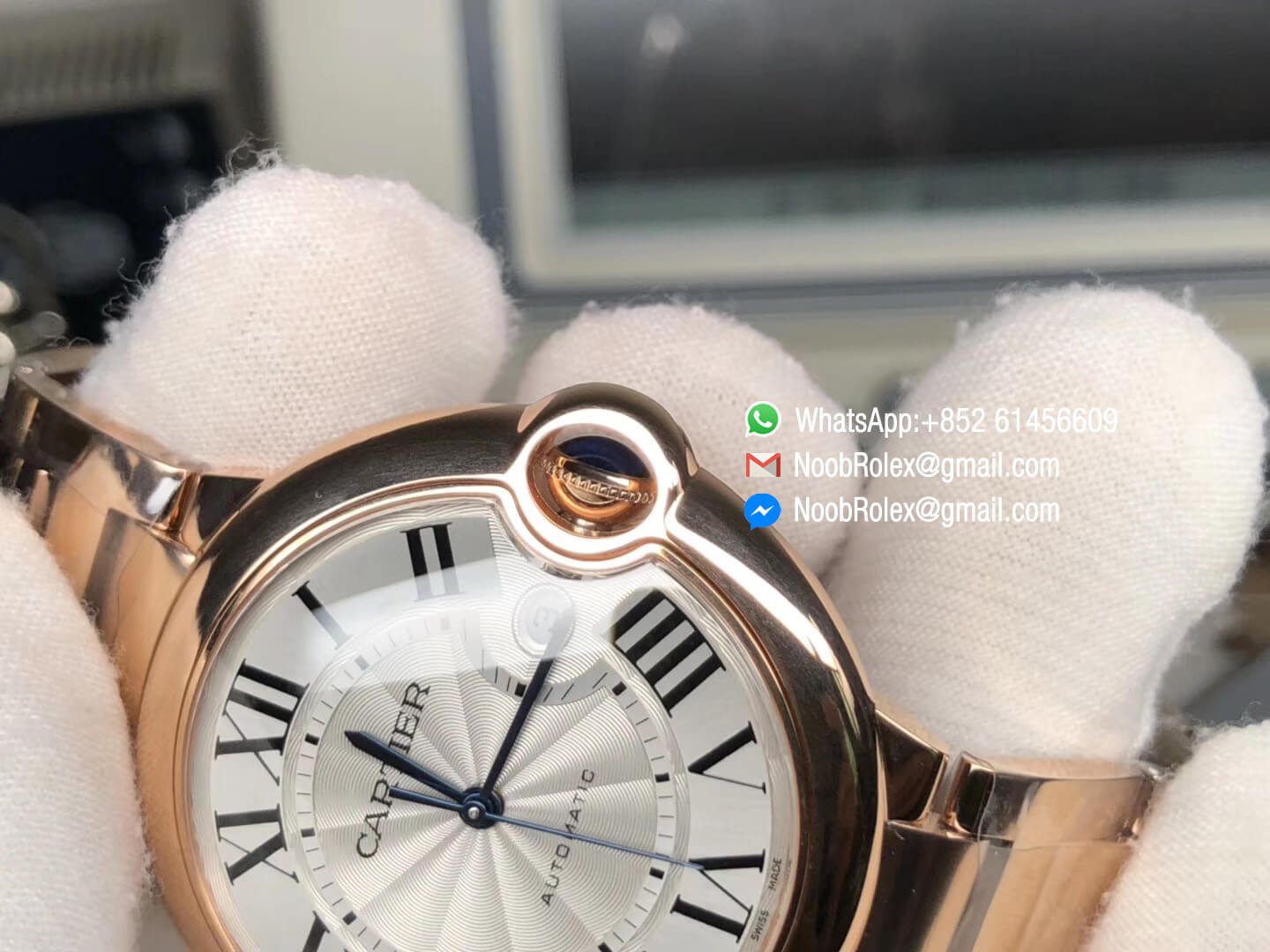 Cartier Ballon Bleu Collection WGBB0016 42mm Big Size for Men Rose Gold Case and Bracelet Silver Dial Automatic V6 1:1 Top Clone