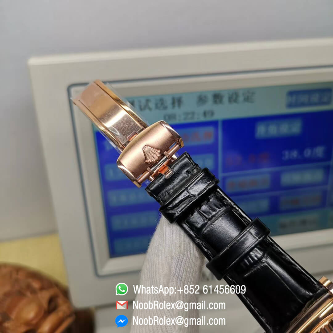 Day-Date 118235 36mm Rose Gold Case Dark Tahitian Mother of Pearl Diamond Dial Fluted Bezel Black Leather Strap Best 1:1 Quality