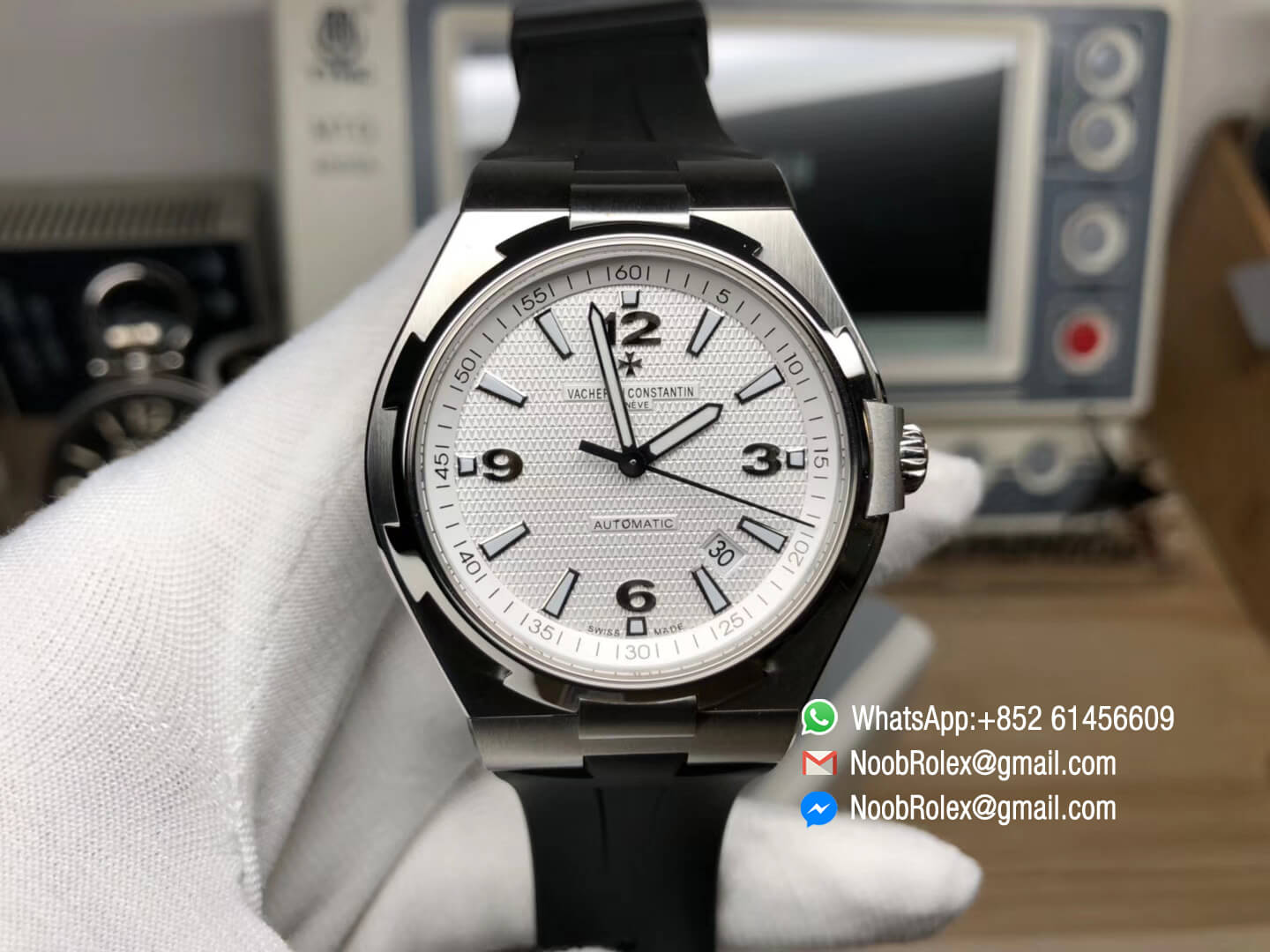 Overseas Stainless Steel Case White Textured Dial on Black Rubber Strap MIYOTA 9015 Automatic Movement 1:1 Best Edition