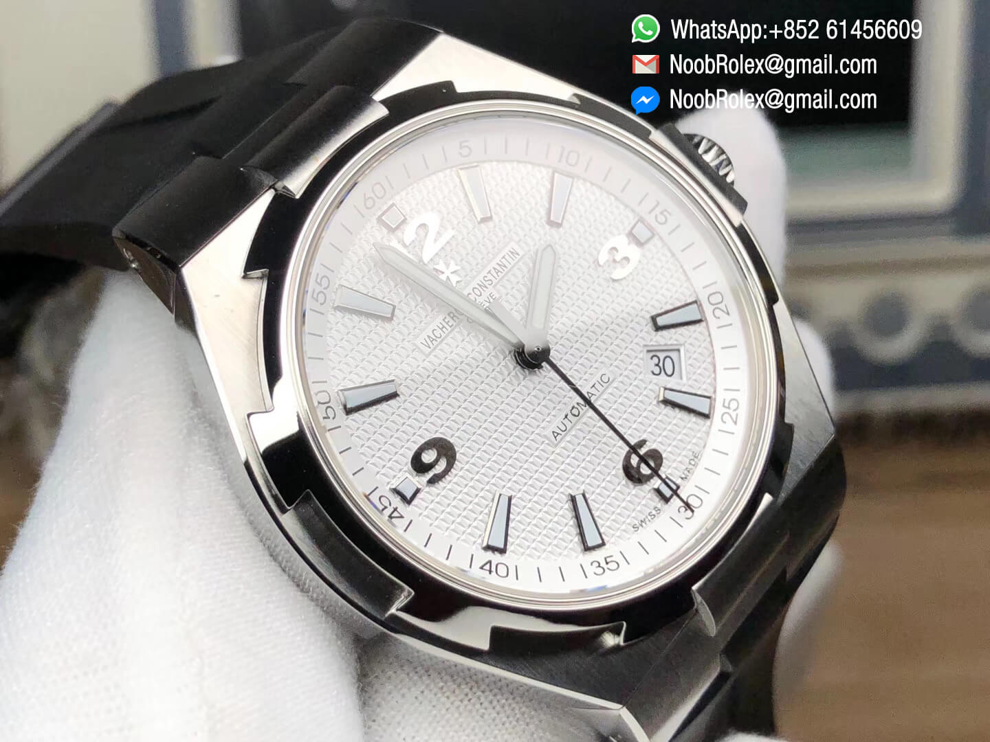 Overseas Stainless Steel Case White Textured Dial on Black Rubber Strap MIYOTA 9015 Automatic Movement 1:1 Best Edition