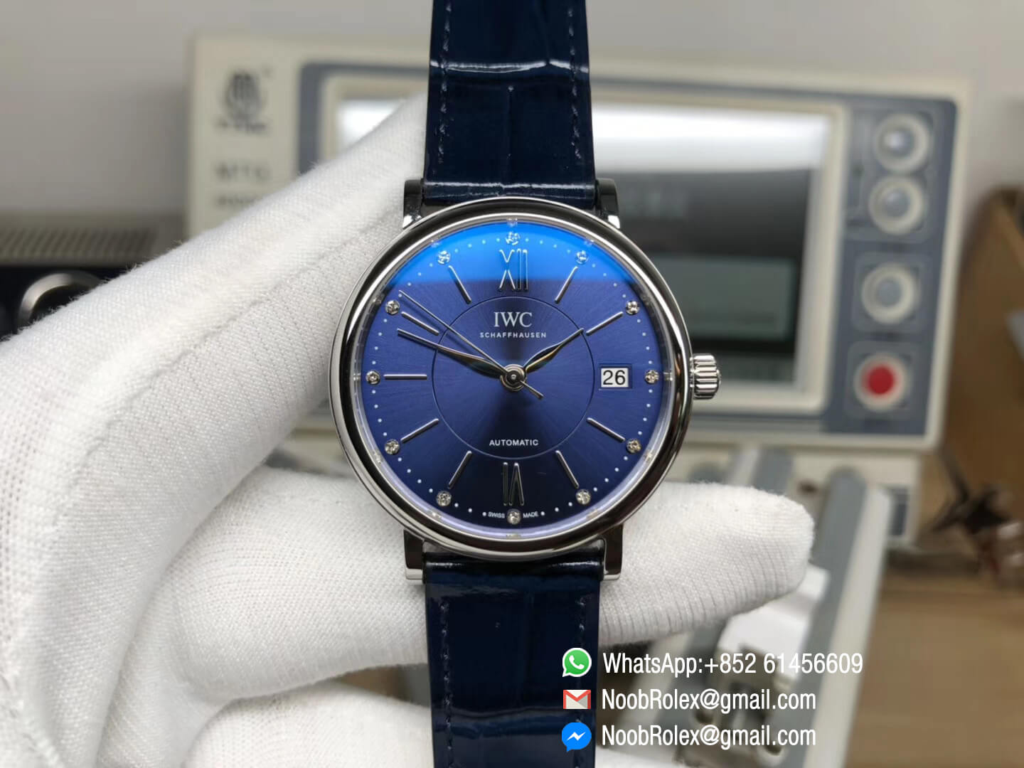 Portofino Automatic 37mm Lady Watch Steel Case Blue Dial with Diamonds on Blue Leather Strap MIYOTA 9015 MK 1:1 Best Edition