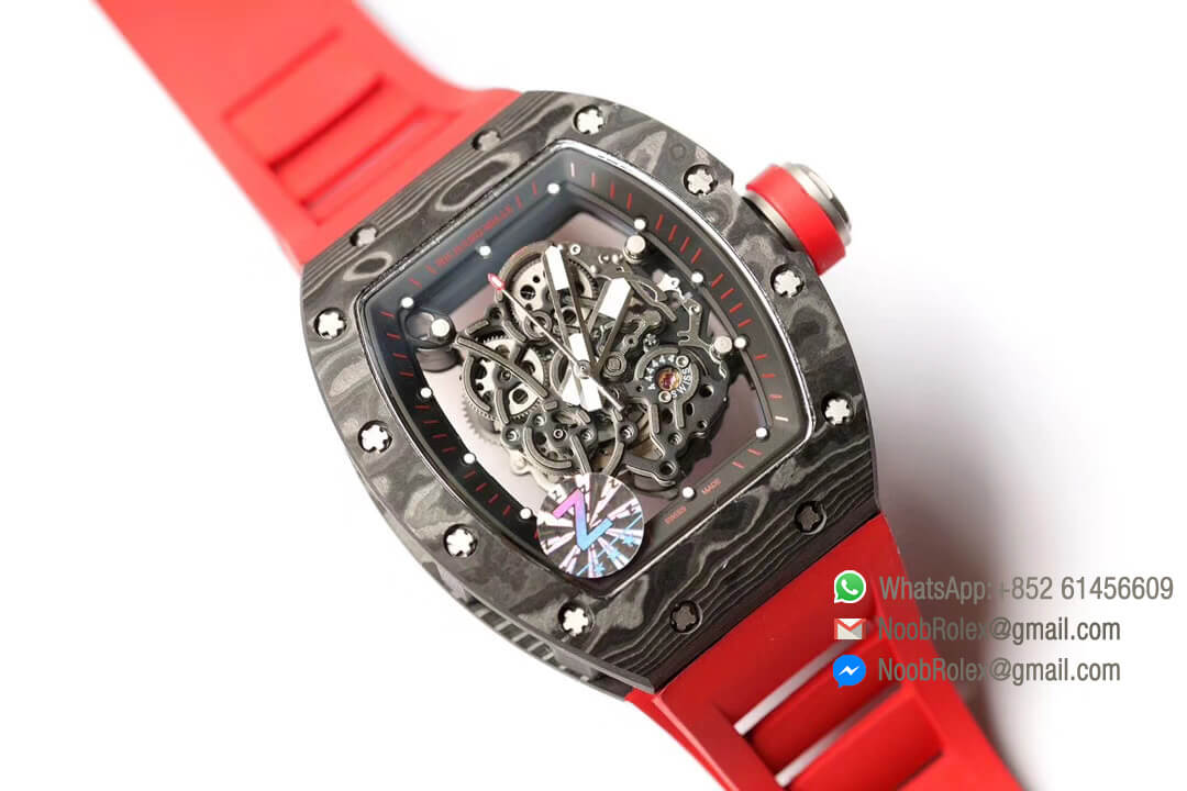 RM055 2019 Z Factory 1:1 Best Edition The Best Texture Forge Carbon Titanium Case Skeleton Dial Red Crown on Red Rubber Strap MIYOTA8215