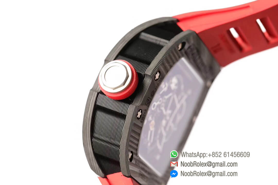 RM055 2019 Z Factory 1:1 Best Edition The Best Texture Forge Carbon Titanium Case Skeleton Dial Red Crown on Red Rubber Strap MIYOTA8215