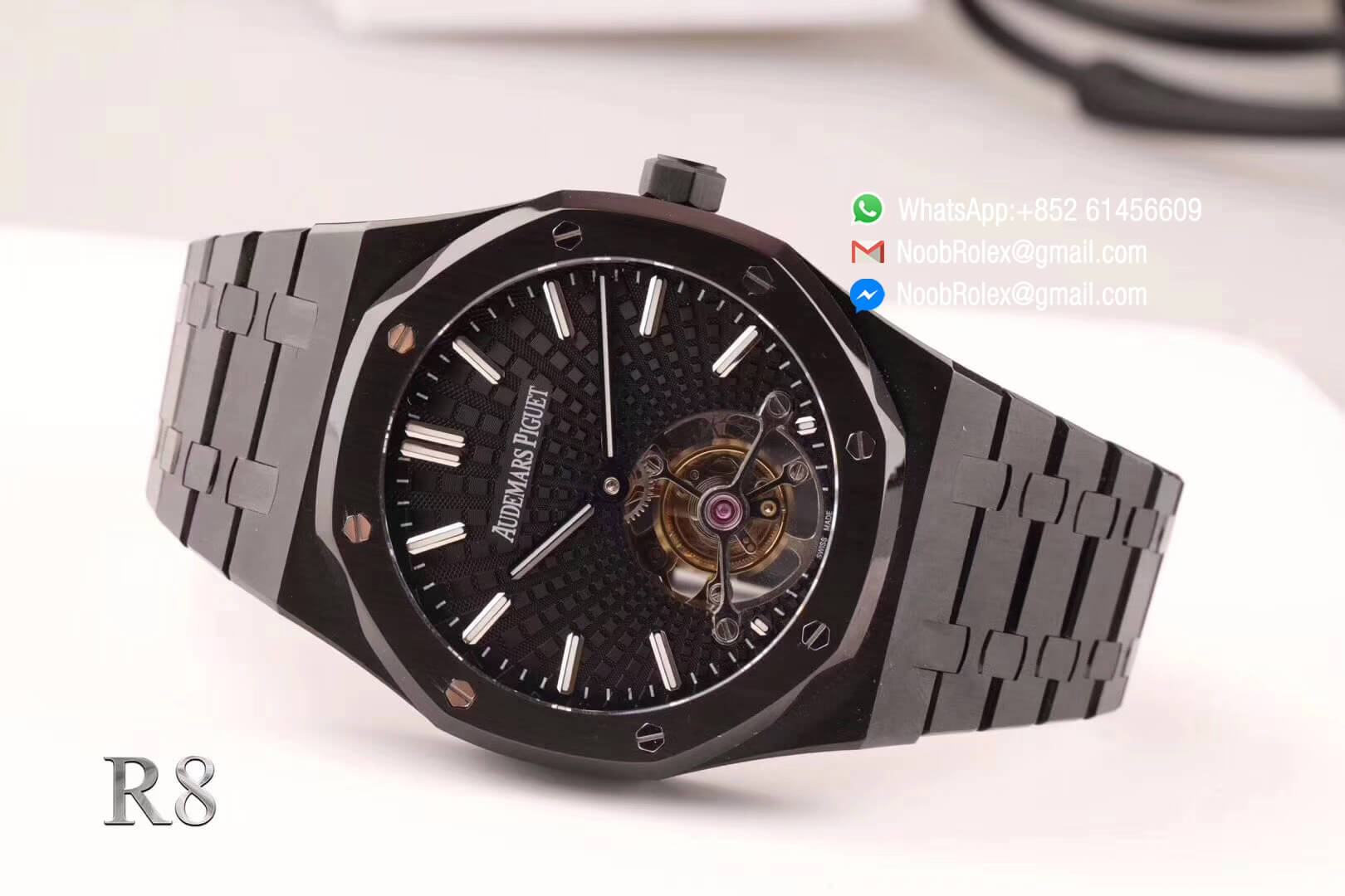 Royal Oak PVD Tourbillon Wristwatch 41MM Black PVD Plated Steel Case Black Sunburst Tapisserie Dial on PVD Bracelet R8F Best Replica Edition