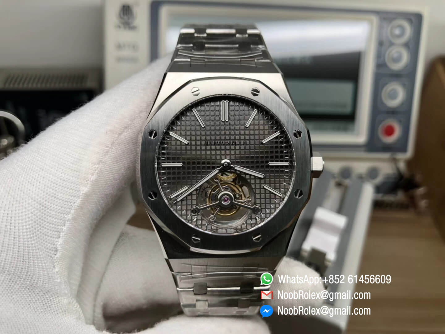 Royal Oak Tourbillon Extra-thin Stainless Steel Case Gray Textured Dial Hand-winding Movement on Steel Bracelet JF 1:1 Best Edition