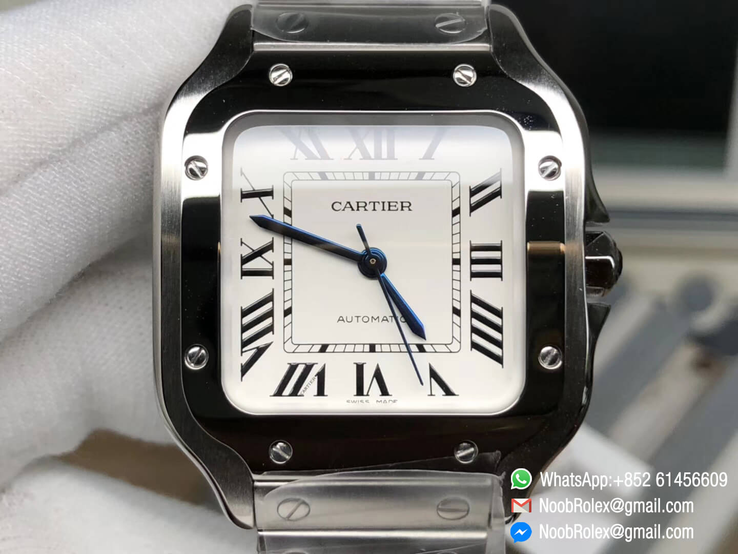 Santos de Cartier Medium 35mm WSSA0010 White Dial on Stainless Steel Case SmartLinks Bracelet MIYOTA 9015 2018 GF 1:1 Best Edition Best Quality Replica