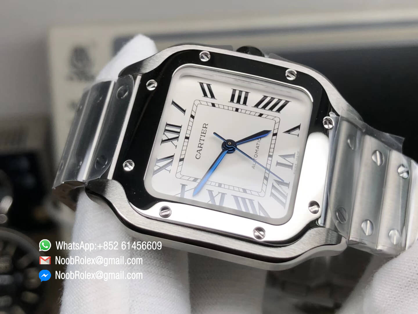 Santos de Cartier Medium 35mm WSSA0010 White Dial on Stainless Steel Case SmartLinks Bracelet MIYOTA 9015 2018 GF 1:1 Best Edition Best Quality Replica