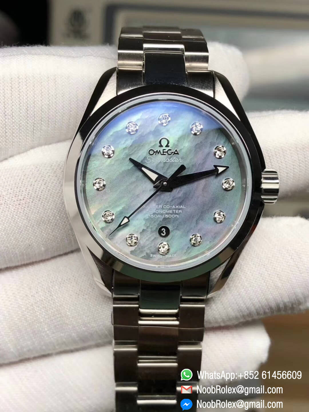 Seamaster Aqua Terra 150M 34mm Ladies Wristwatch Stainless Steel 3SF Best Edition White MOP Dial on Steel Bracelet A8520