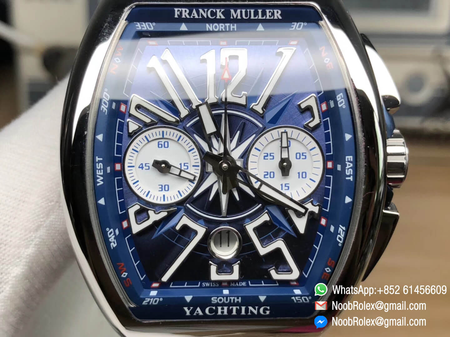 Vanguard Yachting Chronograph V45 CC DT Stainless Steel Case Blue Textured Dial on Blue Gummy Strap A7750 OXF Best Replica Edition