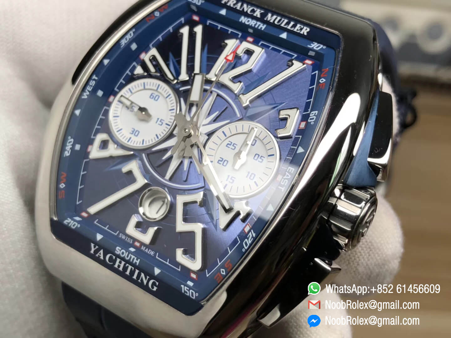 Vanguard Yachting Chronograph V45 CC DT Stainless Steel Case Blue Textured Dial on Blue Gummy Strap A7750 OXF Best Replica Edition