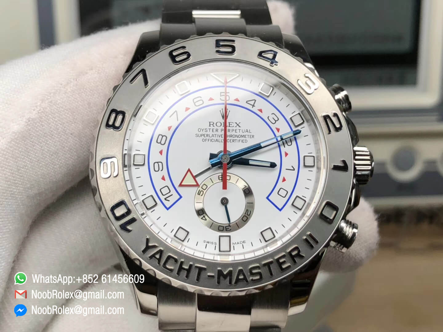 Yacht Master II 116689 Stainless Steel Case White Dial Red Chrono Hand and Second Subdial on Steel Bracelet A7750 JF 1:1 Best Edition