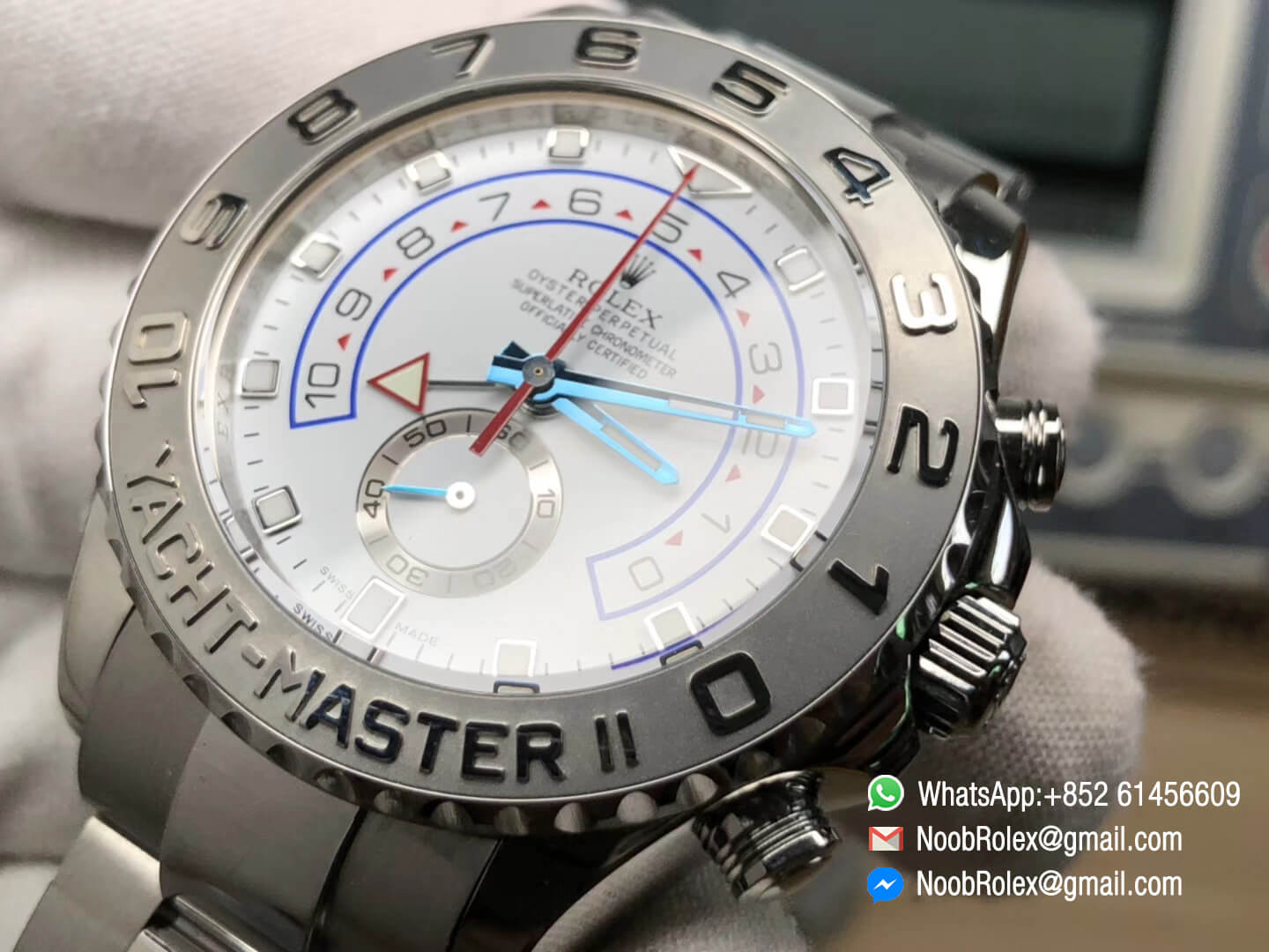 Yacht Master II 116689 Stainless Steel Case White Dial Red Chrono Hand and Second Subdial on Steel Bracelet A7750 JF 1:1 Best Edition