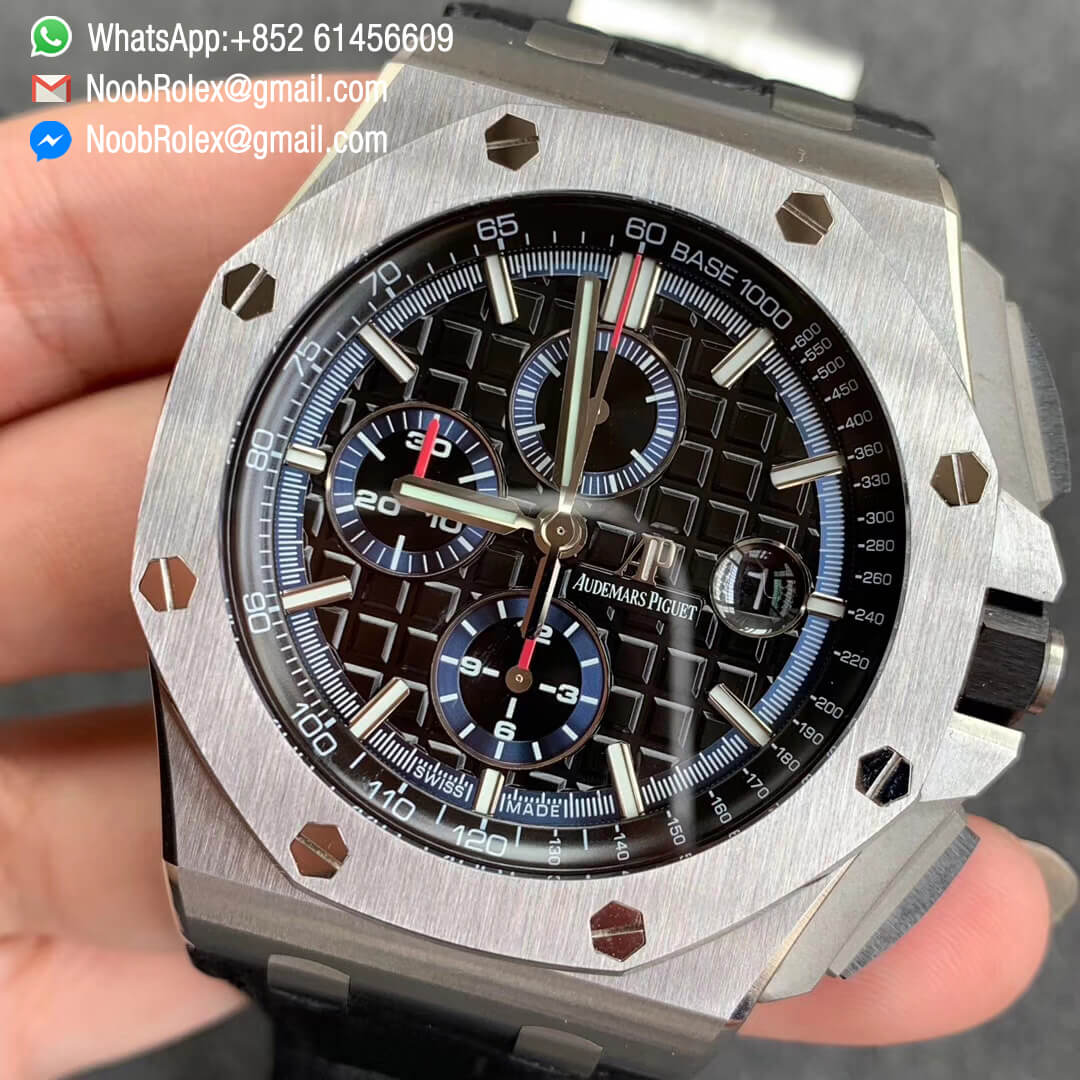 AP Royal Oak Offshore 44mm 26412PT Stainless Steel Case JF 1:1 Best Edition Black & Blue Dial on Black Leather Strap A3126