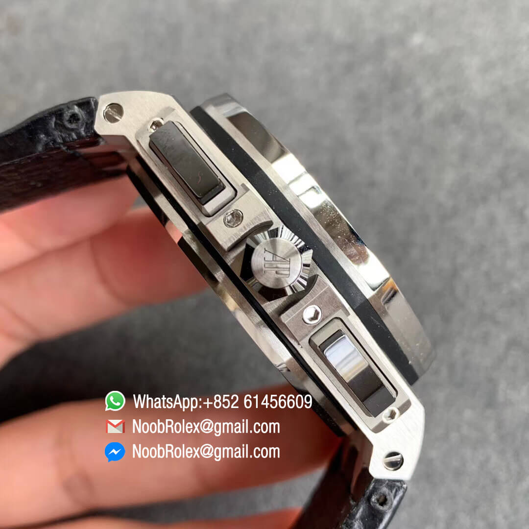 AP Royal Oak Offshore 44mm 26412PT Stainless Steel Case JF 1:1 Best Edition Black & Blue Dial on Black Leather Strap A3126