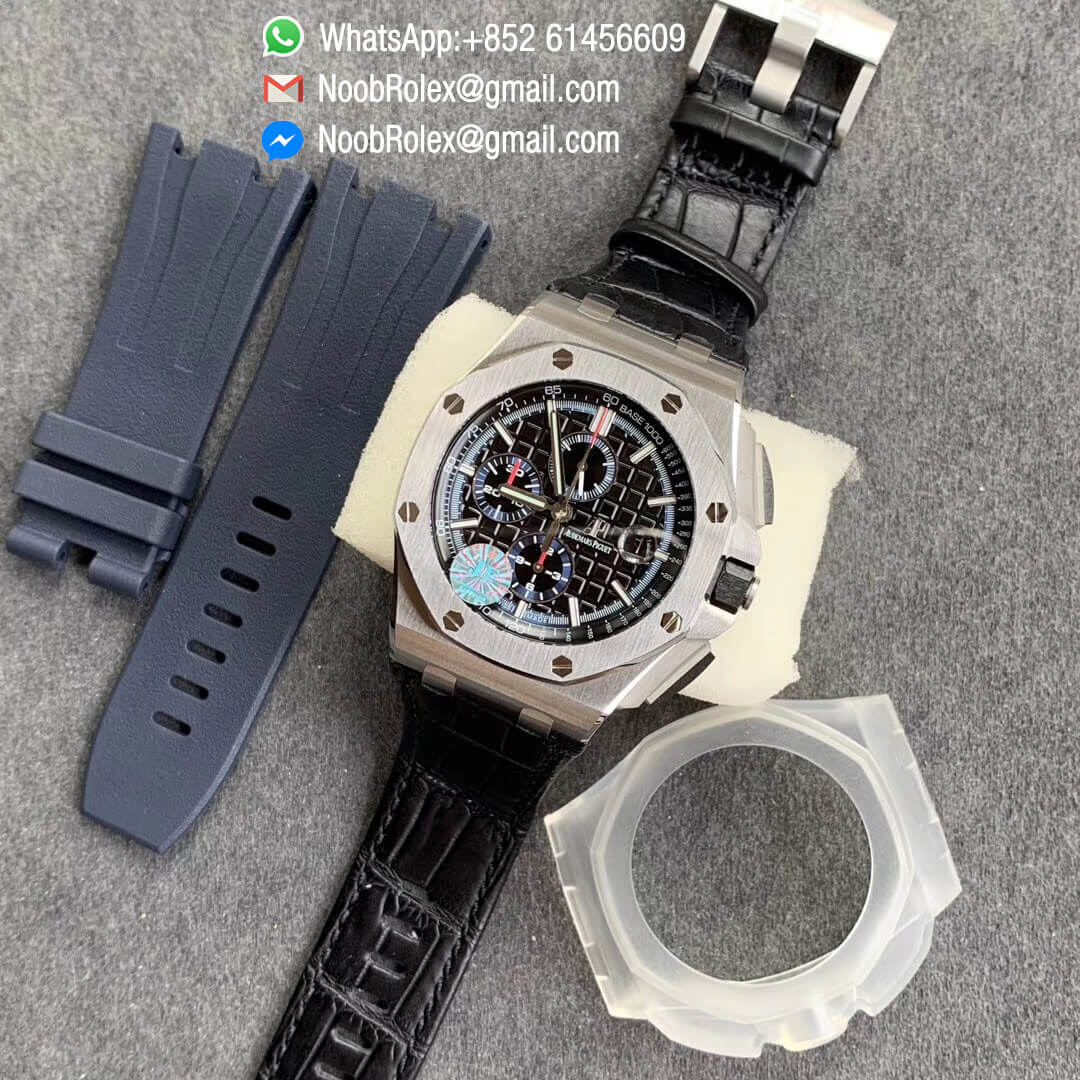 AP Royal Oak Offshore 44mm 26412PT Stainless Steel Case JF 1:1 Best Edition Black & Blue Dial on Black Leather Strap A3126