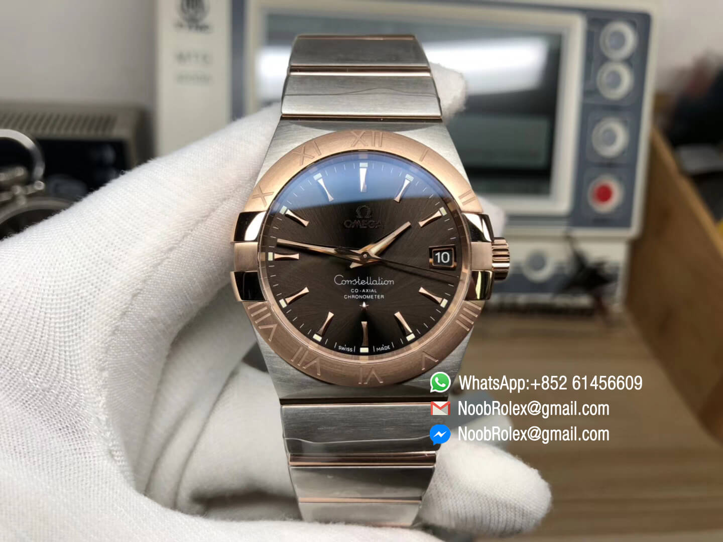 Constellation Ladies Watch 38mm Rose Gold Case Brown Dial Stick Markers on Two Tone 18K Rose Gold Bracelet Super Clone A8500 Movement VS Factory 1:1 Best Edition