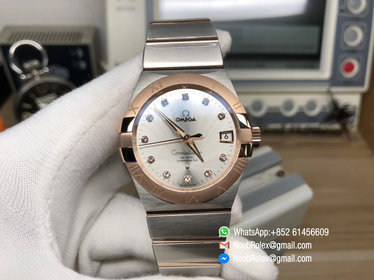 Constellation Ladies Watch 38mm Rose Gold Case Silver Dial Diamonds Markers on Two Tone 18K Rose Gold Bracelet Super Clone A8500 Movement VS Factory 1:1 Best Edition