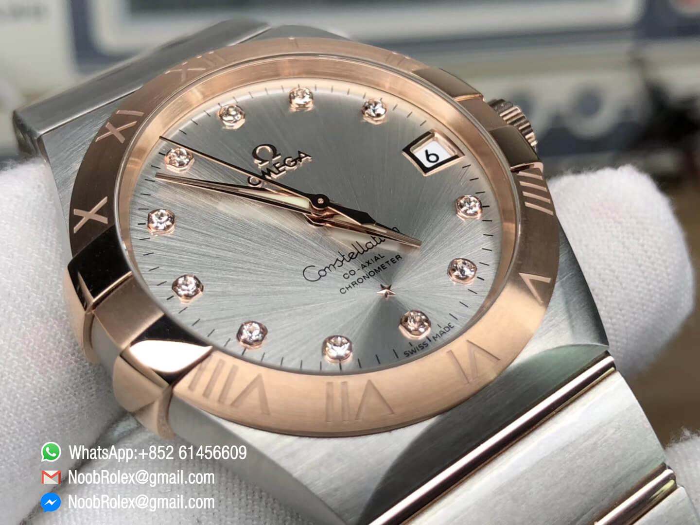 Constellation Ladies Watch 38mm Rose Gold Case Silver Dial Diamonds Markers on Two Tone 18K Rose Gold Bracelet Super Clone A8500 Movement VS Factory 1:1 Best Edition