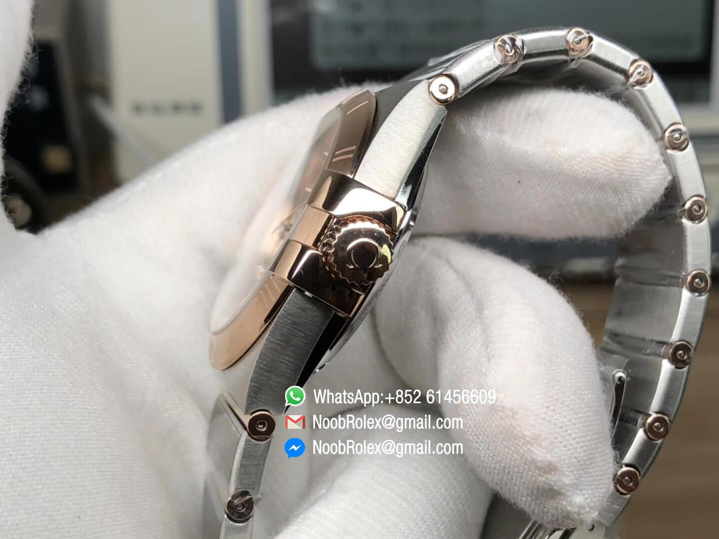 Constellation Ladies Watch 38mm Rose Gold Case Silver Dial Diamonds Markers on Two Tone 18K Rose Gold Bracelet Super Clone A8500 Movement VS Factory 1:1 Best Edition