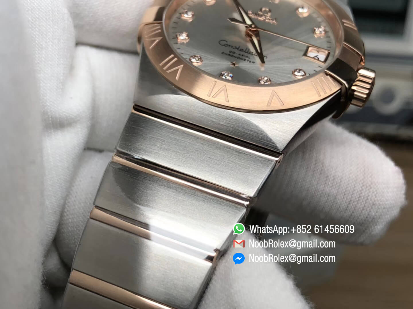 Constellation Ladies Watch 38mm Rose Gold Case Silver Dial Diamonds Markers on Two Tone 18K Rose Gold Bracelet Super Clone A8500 Movement VS Factory 1:1 Best Edition