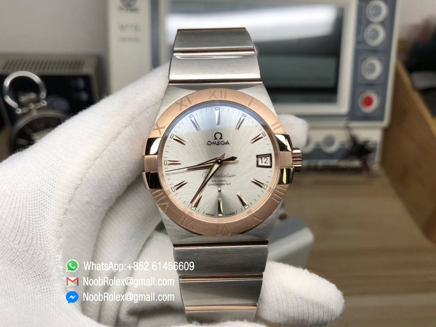 Constellation Ladies Watch 38mm Rose Gold Case Silver Dial Stick Markers on Two Tone 18K Rose Gold Bracelet Super Clone A8500 Movement VSF 1:1 Best Edition
