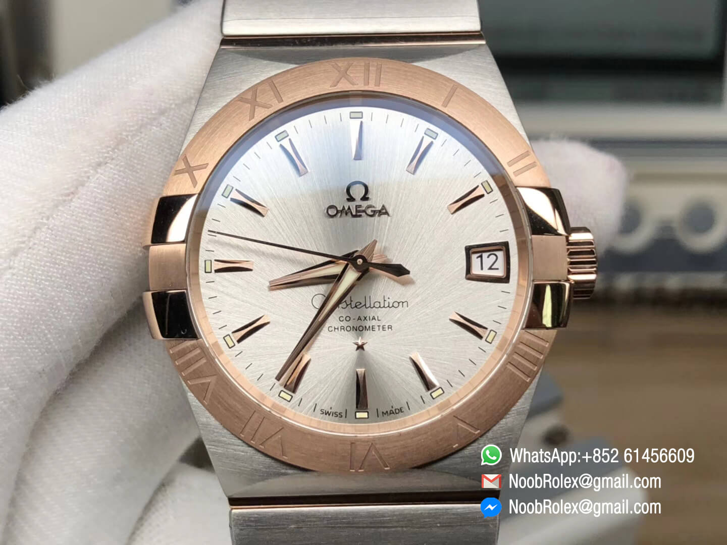 Constellation Ladies Watch 38mm Rose Gold Case Silver Dial Stick Markers on Two Tone 18K Rose Gold Bracelet Super Clone A8500 Movement VSF 1:1 Best Edition