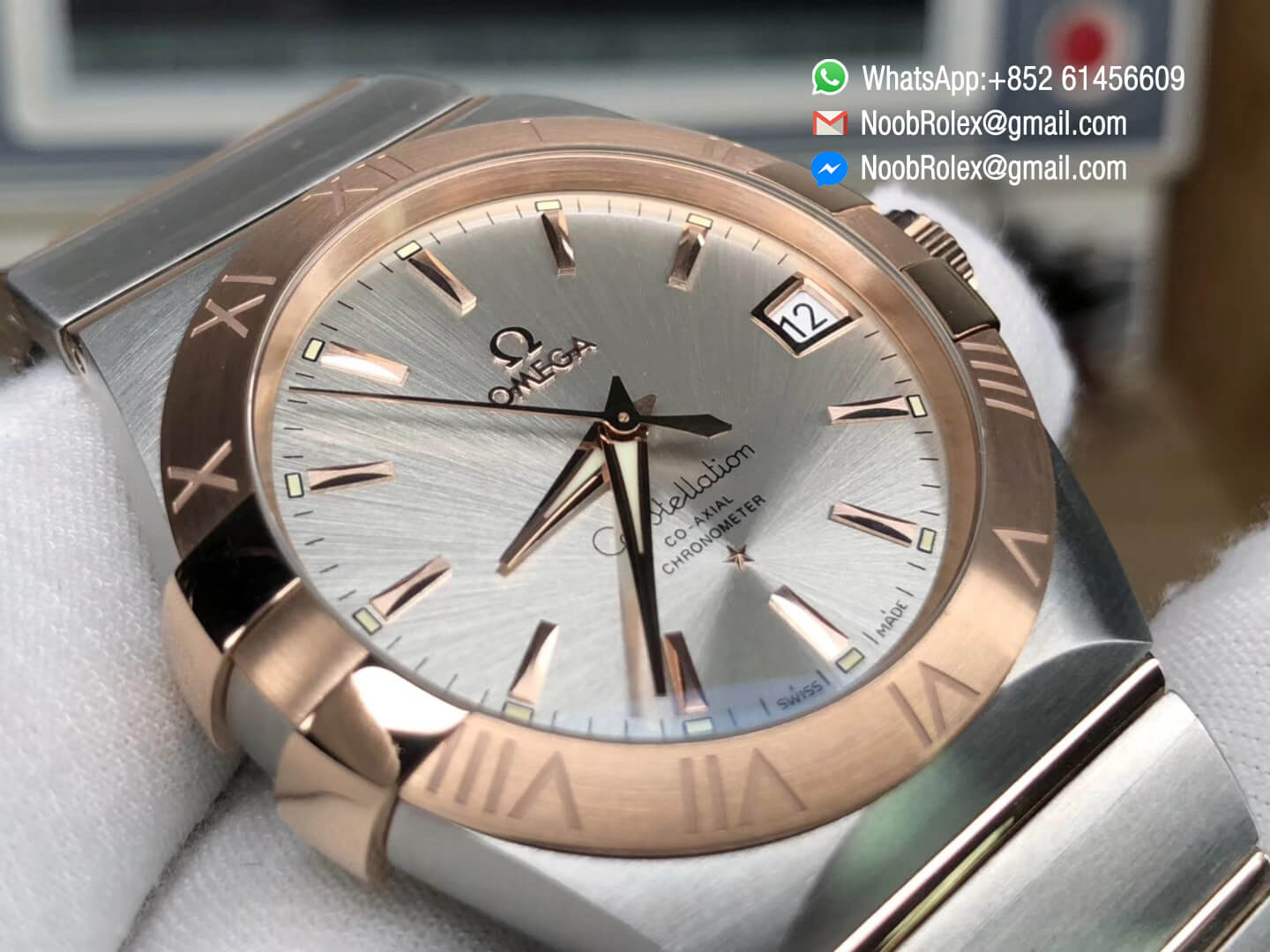 Constellation Ladies Watch 38mm Rose Gold Case Silver Dial Stick Markers on Two Tone 18K Rose Gold Bracelet Super Clone A8500 Movement VSF 1:1 Best Edition