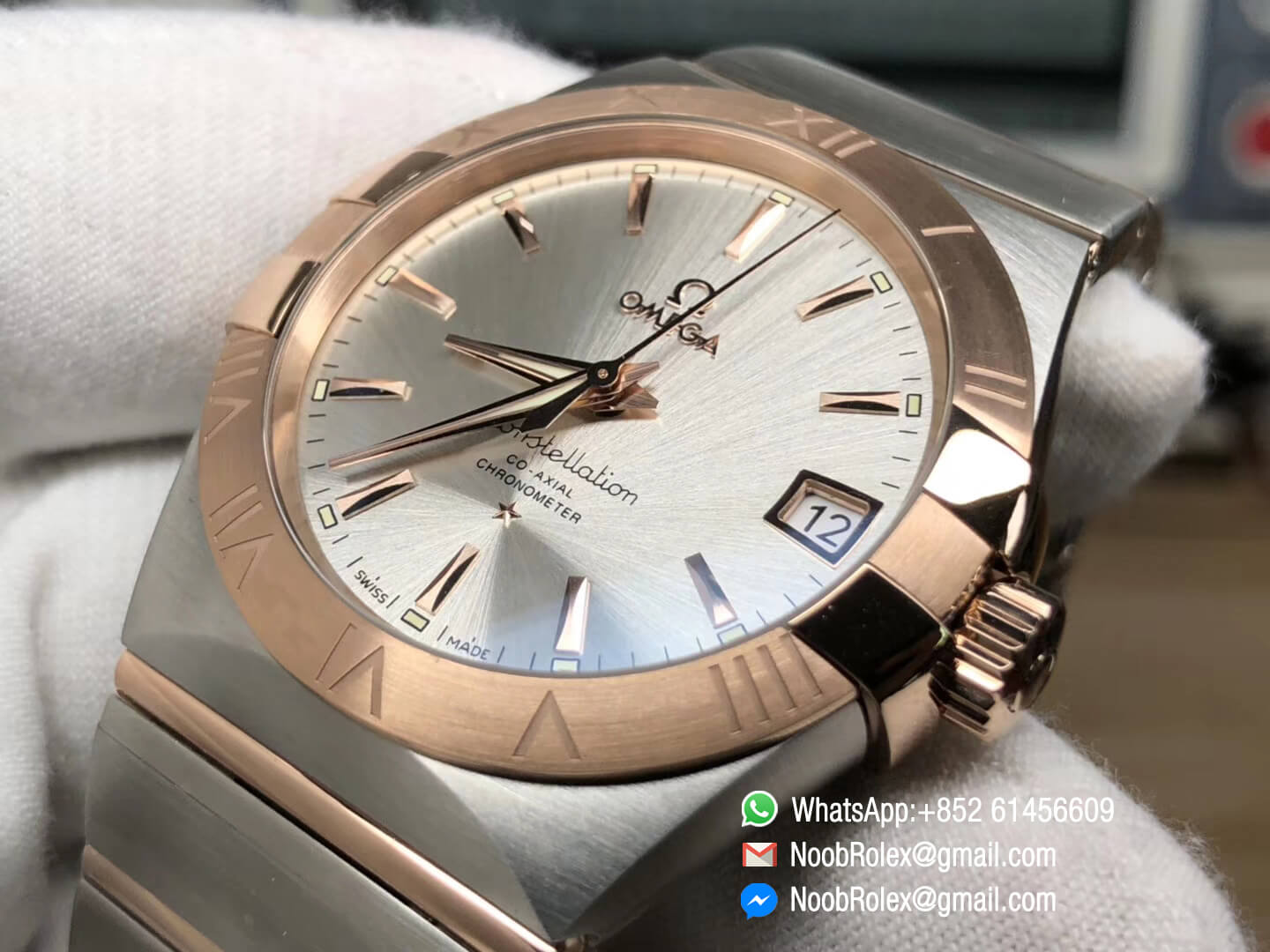 Constellation Ladies Watch 38mm Rose Gold Case Silver Dial Stick Markers on Two Tone 18K Rose Gold Bracelet Super Clone A8500 Movement VSF 1:1 Best Edition