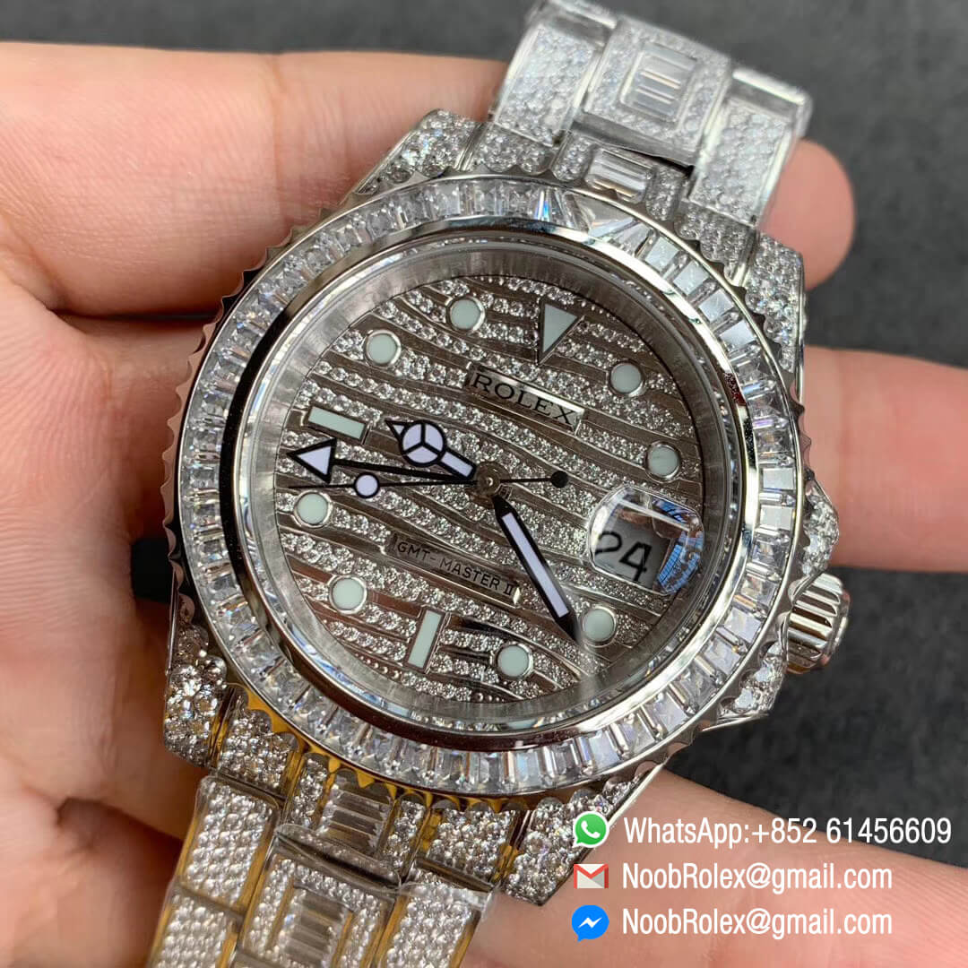 GMT Master II 116769BRIL 116769 Full Diamonds Encrusted on 316L Steel Case Full Diamonds Encrusted Wavy Dial with Round Luminous Markers TWF Best Edition A2836