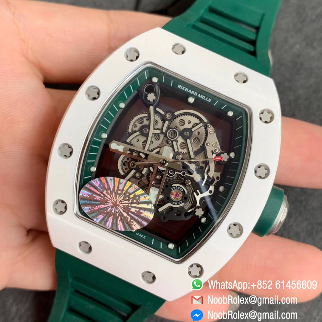 RM055 Bubba Watson Limited Edition Real White Ceramic Bezel Skeleton Dial Green Inner on Green Rubber Strap MIYOTA8215 KV Factory 1:1 Best Quality
