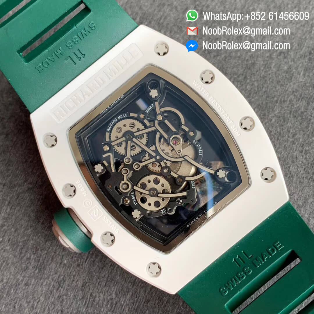 RM055 Bubba Watson Limited Edition Real White Ceramic Bezel Skeleton Dial Green Inner on Green Rubber Strap MIYOTA8215 KV Factory 1:1 Best Quality