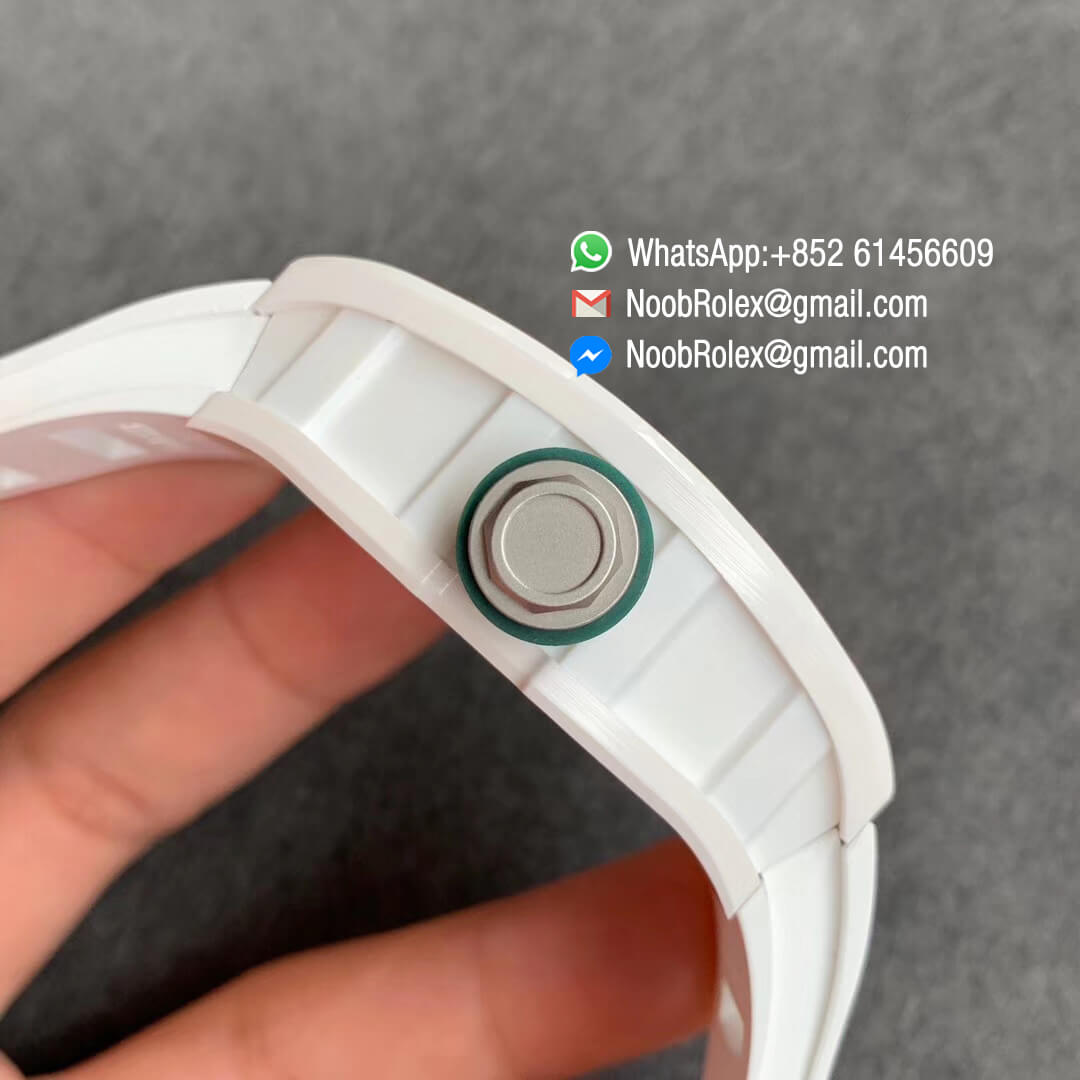 RM055 Bubba Watson Limited Edition Real White Ceramic Bezel Skeleton Dial Green Inner on White Rubber Strap MIYOTA8215 KVF 1:1 Best Replica Edition