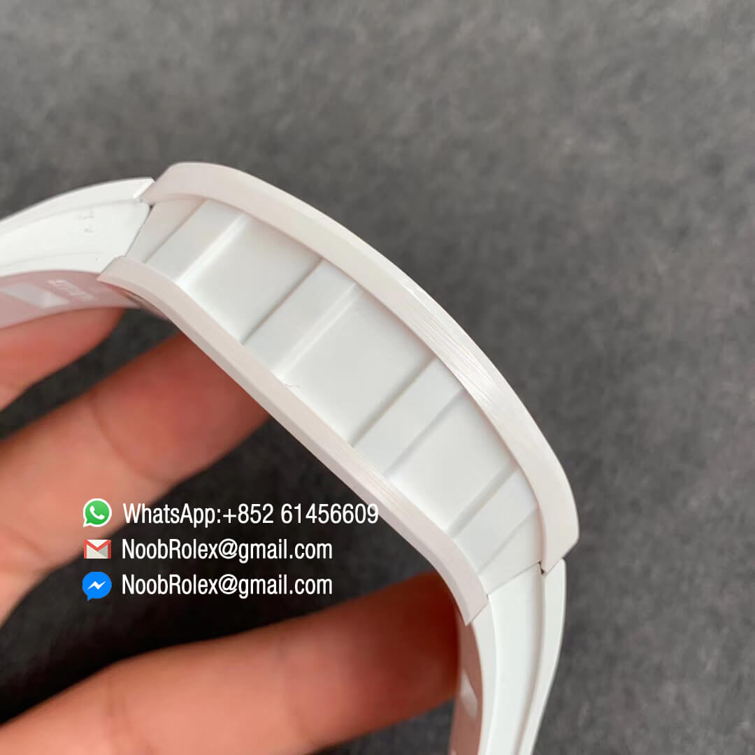 RM055 Bubba Watson Limited Edition Real White Ceramic Bezel Skeleton Dial Green Inner on White Rubber Strap MIYOTA8215 KVF 1:1 Best Replica Edition