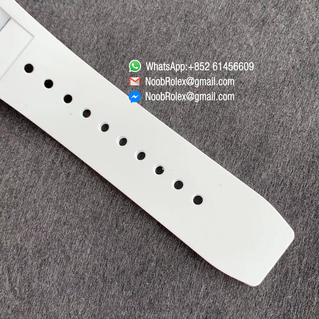 RM055 Bubba Watson Limited Edition Real White Ceramic Bezel Skeleton Dial Green Inner on White Rubber Strap MIYOTA8215 KVF 1:1 Best Replica Edition