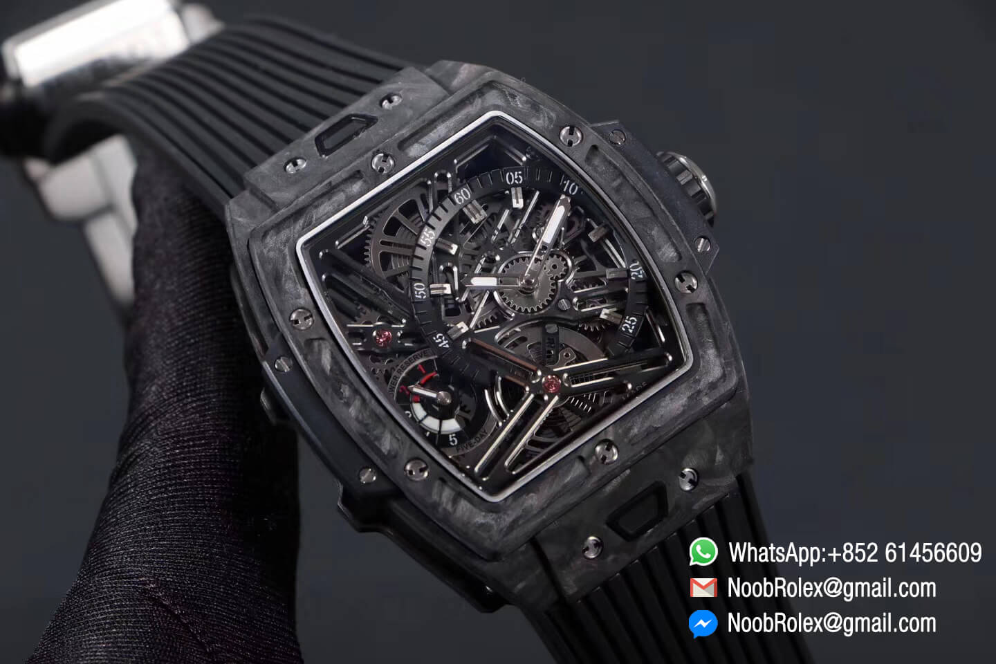 Spirit of Big Bang Tourbillon Black Forged Carbon Case & Bezel with Black Rubber Strap Asia 23J Automatic Power Reserve Movement 1:1 Top Quality