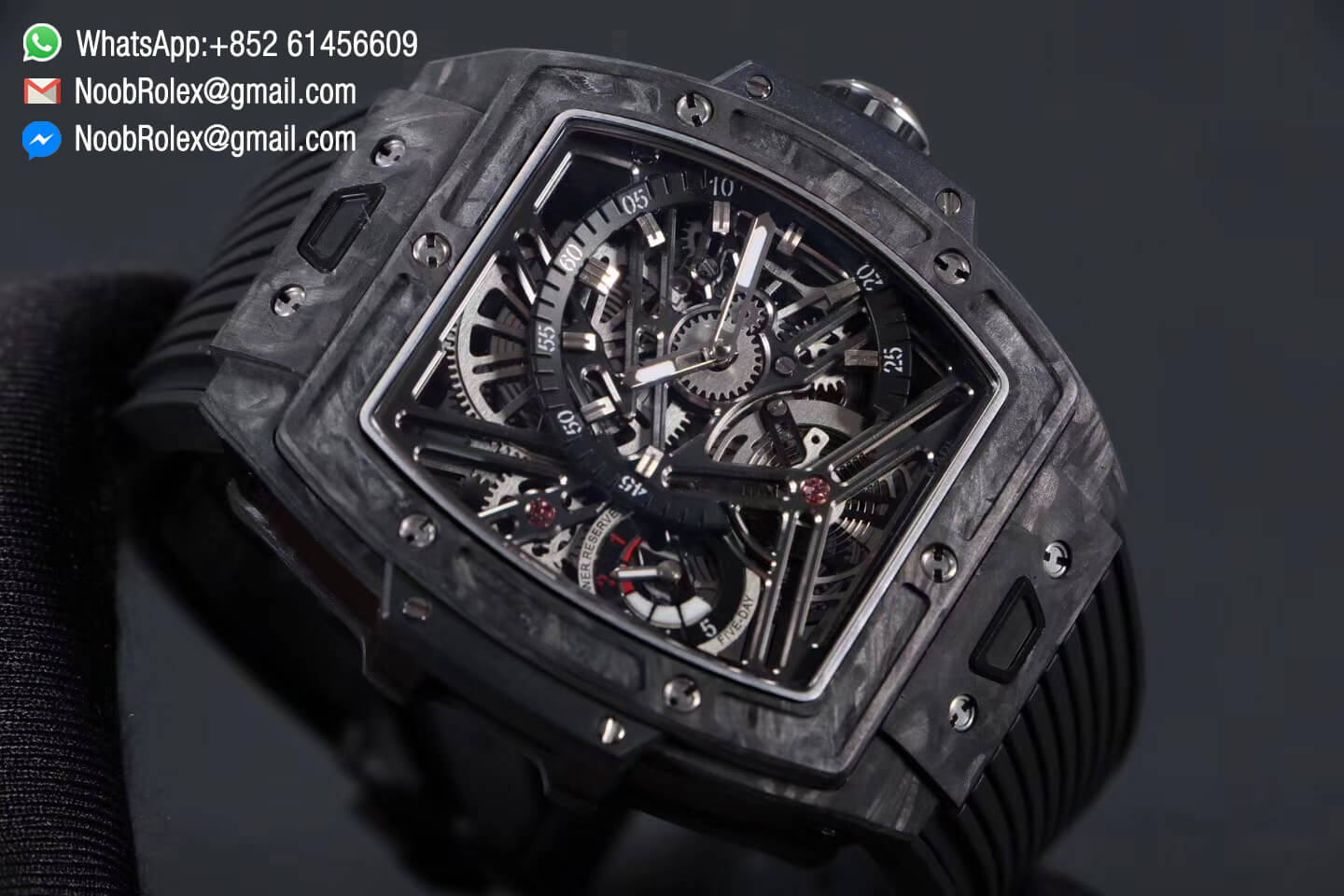 Spirit of Big Bang Tourbillon Black Forged Carbon Case & Bezel with Black Rubber Strap Asia 23J Automatic Power Reserve Movement 1:1 Top Quality
