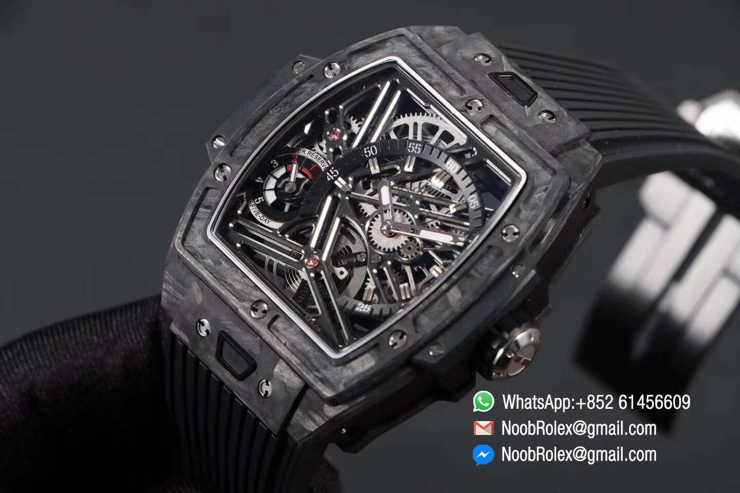 Spirit of Big Bang Tourbillon Black Forged Carbon Case & Bezel with Black Rubber Strap Asia 23J Automatic Power Reserve Movement 1:1 Top Quality