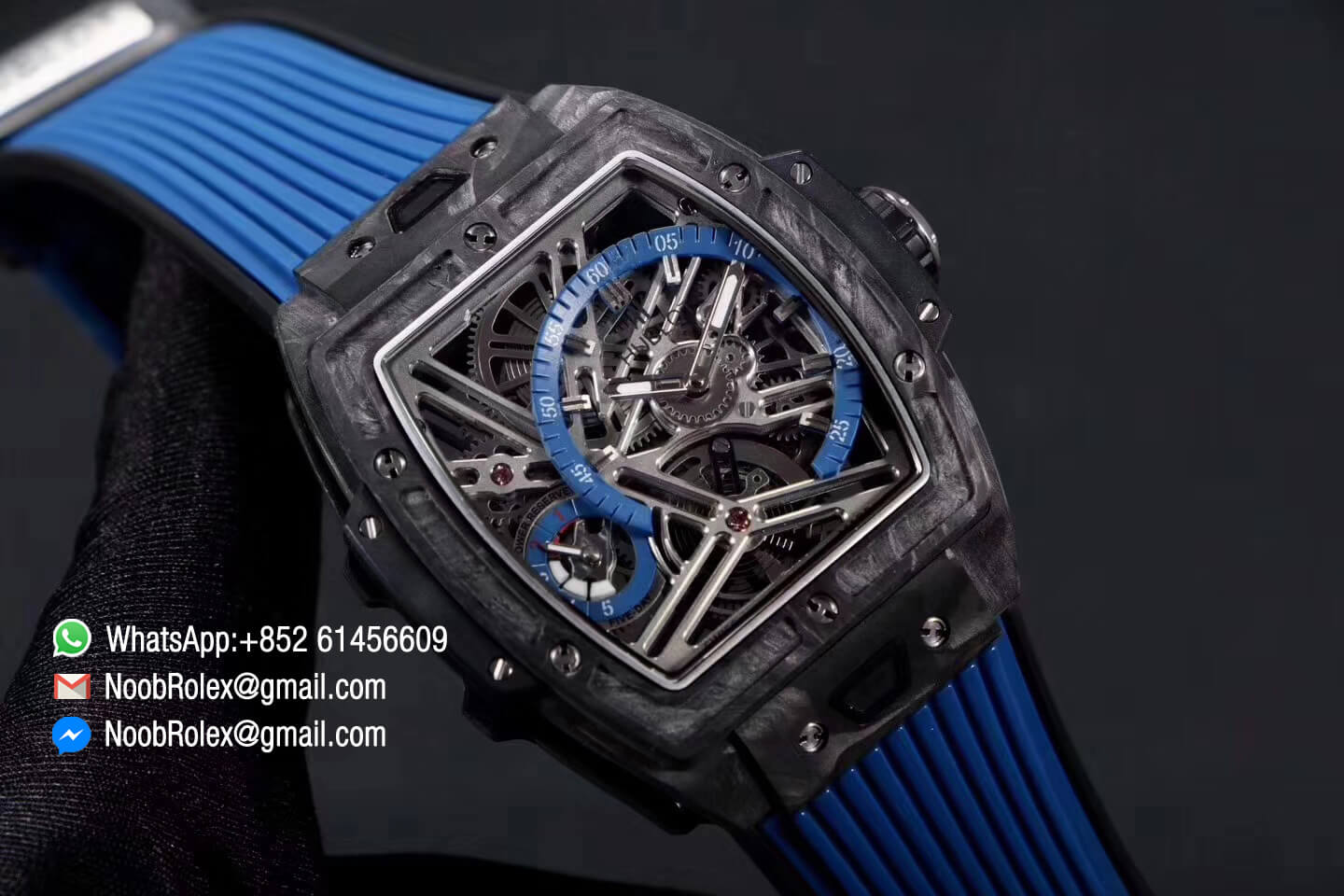Hublot Spirit of Big Bang Tourbillon Black Forged Carbon Case & Bezel with Blue Rubber Strap Asia 23J Automatic Movement 1:1 Top Quality
