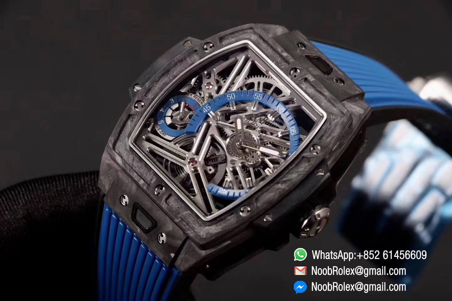 Hublot Spirit of Big Bang Tourbillon Black Forged Carbon Case & Bezel with Blue Rubber Strap Asia 23J Automatic Movement 1:1 Top Quality