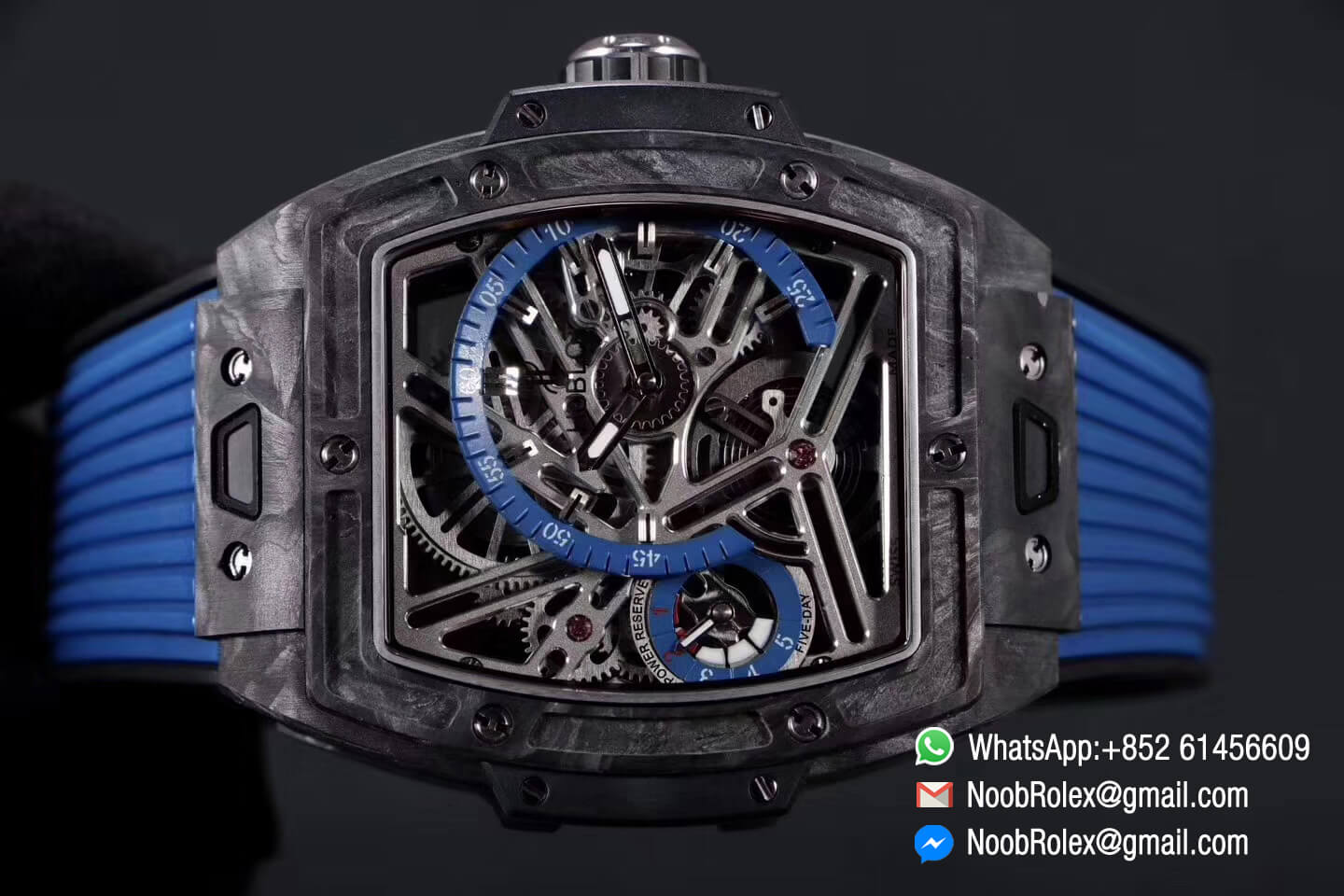 Hublot Spirit of Big Bang Tourbillon Black Forged Carbon Case & Bezel with Blue Rubber Strap Asia 23J Automatic Movement 1:1 Top Quality