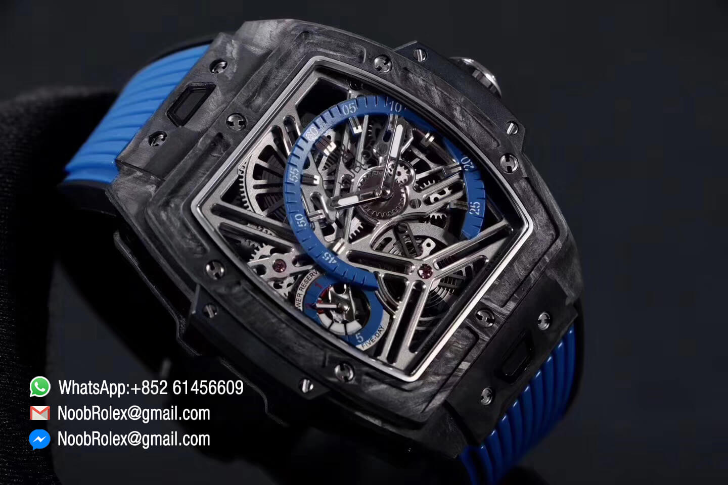 Hublot Spirit of Big Bang Tourbillon Black Forged Carbon Case & Bezel with Blue Rubber Strap Asia 23J Automatic Movement 1:1 Top Quality