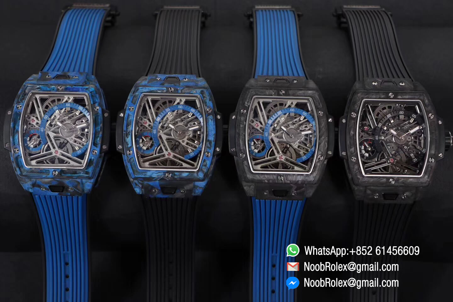 Hublot Spirit of Big Bang Tourbillon Black Forged Carbon Case & Bezel with Blue Rubber Strap Asia 23J Automatic Movement 1:1 Top Quality