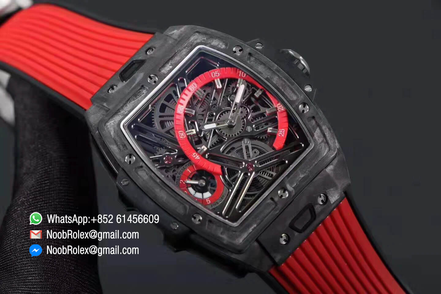 Spirit of Big Bang Tourbillon Black Forged Carbon Case & Bezel with Red Rubber Strap Asia 23J Automatic Power Reserve Movement 1:1 Top Quality